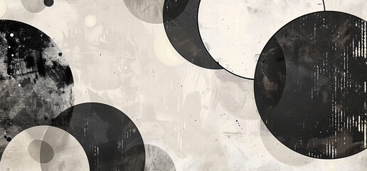 Poster - Abstract background with overlapping circles and grunge texture, monochrome design for graphic elements or backgrounds in the style of monochrome design.