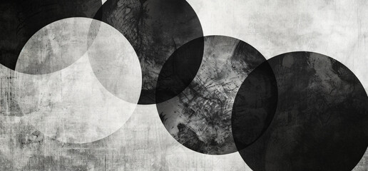 Poster - Abstract background with overlapping circles and grunge texture, monochrome design for graphic elements or backgrounds in the style of monochrome design.