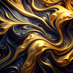 Canvas Print - Abstract texture with gold liquid paint on a black background.
