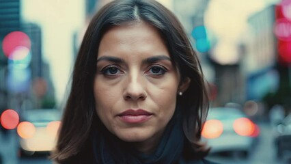 Poster - Woman serious face portrait on city street