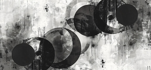 Poster - Abstract background with overlapping circles and grunge texture, monochrome design for graphic elements or backgrounds in the style of monochrome design.