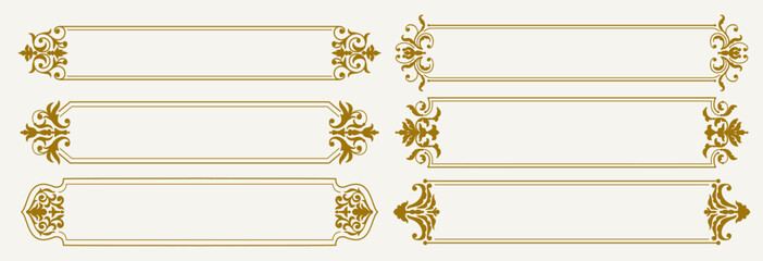 Poster - Golden Victorian and arabesque frame decor. Vector set of retro decorations with gold ornate and intricate patterns, flourishes and embellishments. Decorative, elegant, antique and luxury frames