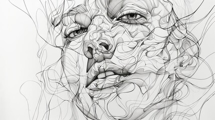 Poster - a line art portrait with intricate details masterfully captures emotion, showcasing remarkable depth