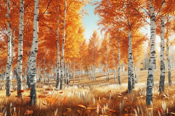 Poster - A forest of trees with orange leaves in the fall