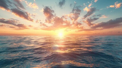 Poster - Golden Sunset over the Ocean Waves. Peaceful and calming sea scene with golden light reflecting off the water. travel and nature themed projects.