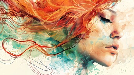 Poster - line art with watercolor creates a unique design, blending intricate details and vibrant color beaut