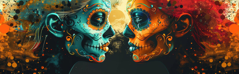 Wall Mural - abstract representation of life and death, using contrasting colors and shapes to explore the duality central to the Day of the Dead.