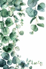 Wall Mural - A painting of green leaves with a white background