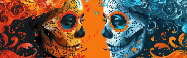 Wall Mural - abstract representation of life and death, using contrasting colors and shapes to explore the duality central to the Day of the Dead