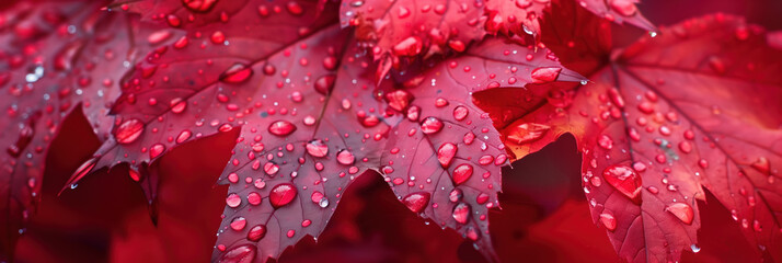 Wall Mural - Nature's Beauty in Japan: Red Maple Leaves Adorned with Dewdrops