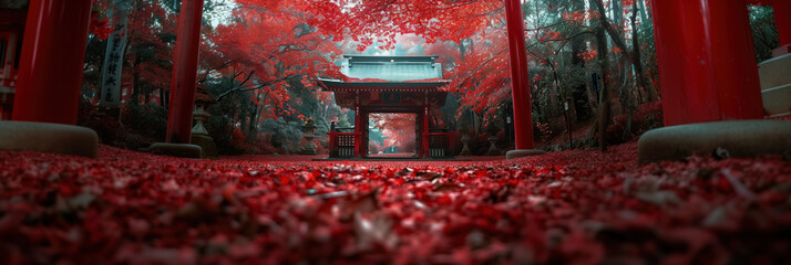 Wall Mural - Japanese Temple in Autumn: Tranquil Oasis Amidst Colorful Leaves