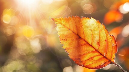 Poster - Backlit orange leaf in sunlight autumn backdrop