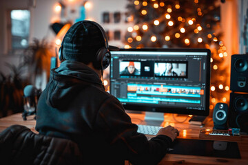 Aufkleber - photo of a designer working on editing a photo on a computer in an office setting.
