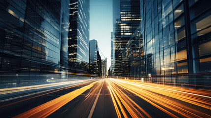 Poster - Busy Urban Street with Light Trails at Dusk