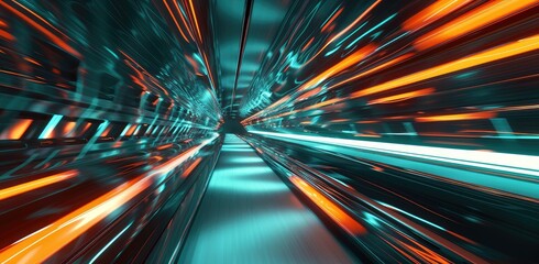 Poster - Futuristic High-Speed Tunnel with Blurred Motion Lights