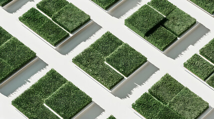 Poster - In an isometric view of multiple half-flipped green mats on a white background