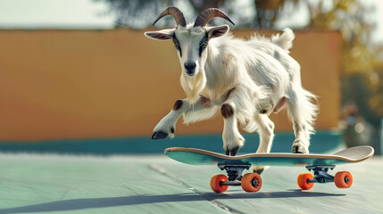 Wall Mural - Goat riding skateboard. 