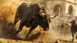 Artistic Style Painting of Bull Fighting Bull Riding Bull Chasing Aspect 16:9