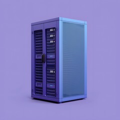 Poster - A modern server rack with multiple units, set against a purple background, illustrating data storage and technology infrastructure.