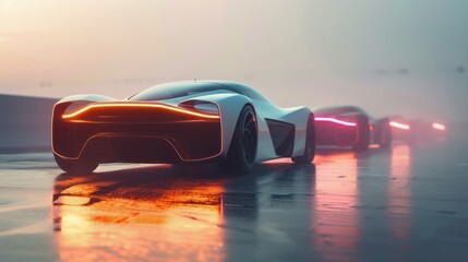 Wall Mural - A digital rendering of next-generation electric cars.