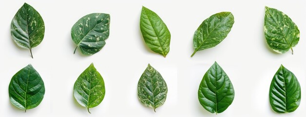 Wall Mural - Assorted Green Leaves on a White Surface