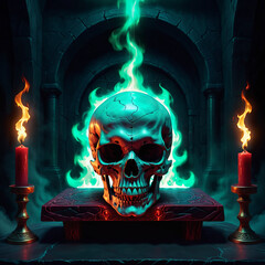 Wall Mural - skull with burning candle