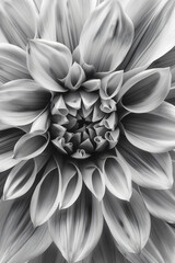 Wall Mural - black and white macro photography of dahlia, top view, close up,