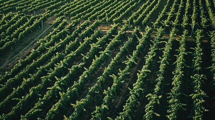 Poster - An aerial photograph of a sprawling vineyard, with neat rows of grapevines stretching to the horizon