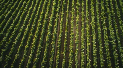 Poster - An aerial photograph of a sprawling vineyard, with neat rows of grapevines stretching to the horizon