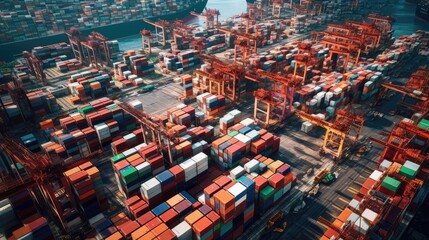 Wall Mural - Bustling Cargo Port with Stacked Containers