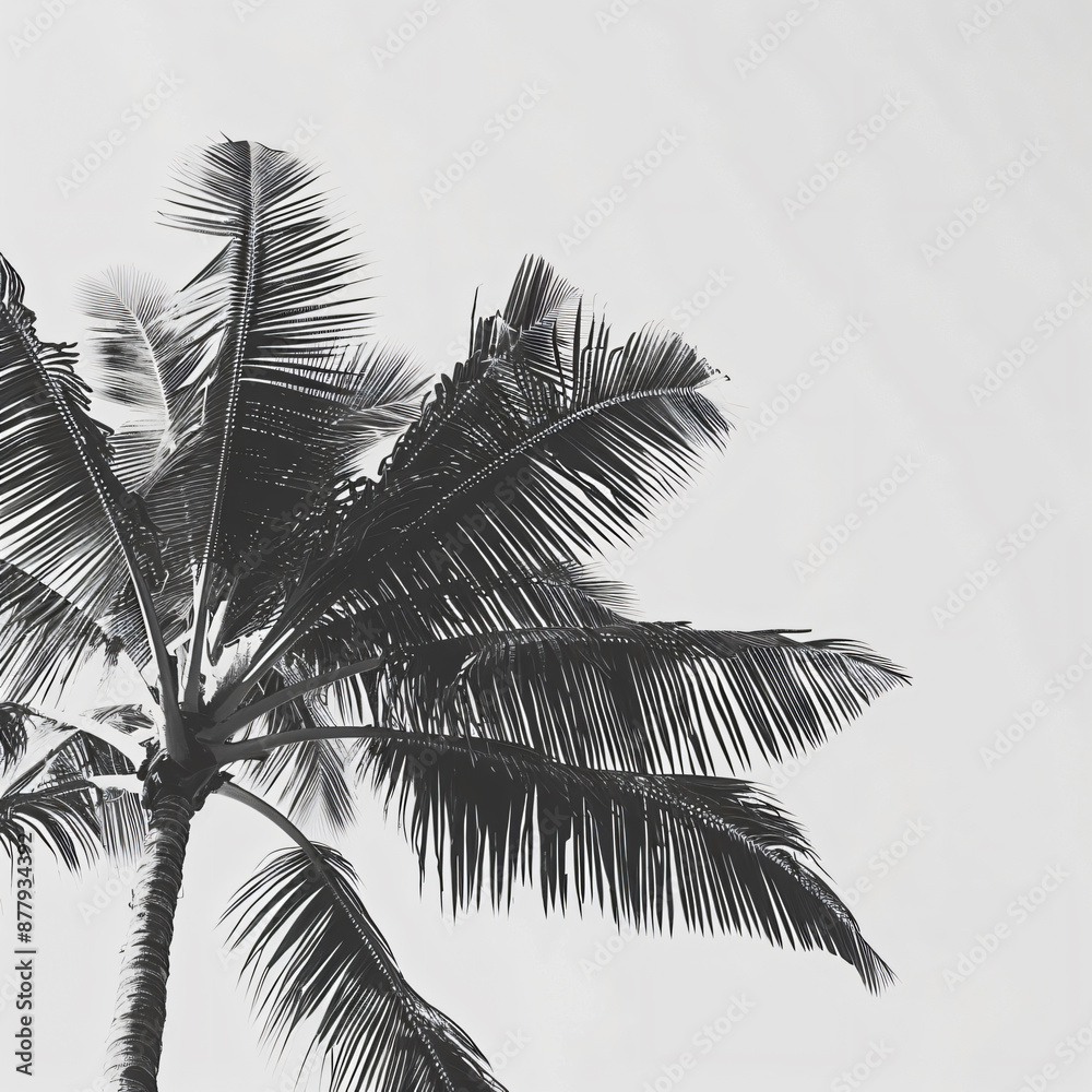 black and white palm tree leaves against the sky, minimalism Stock ...