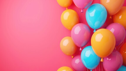 Poster - Colorful balloons with text space on bright backdrop