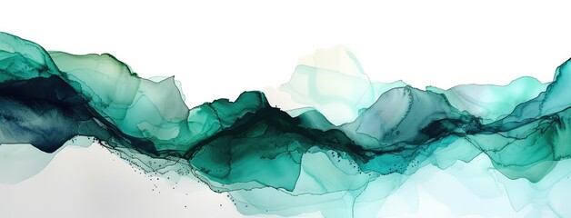 Poster - Abstract Turquoise Ink Waves on White Background