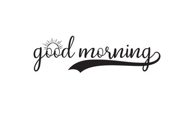 Good morning vector line calligraphy. Vector illustration of wish good morning. Typography design isolated on white background. Handwritten modern continuous line lettering with swooshes.