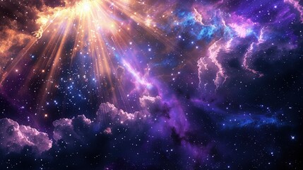 Wall Mural - abstract galaxy background with sun shine light beautiful purple clouds background