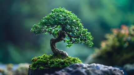 Green beautiful bonsai with a beautiful background