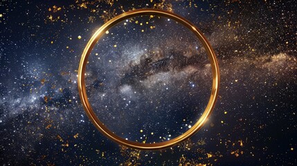 Wall Mural - golden shinny round circle with shinny  galaxy background with golden shinny golden sparkling 