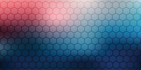 Abstract dark hexagon pattern on red neon background technology style. Modern futuristic geometric shape web banner design.