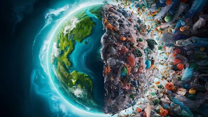 A new modern illustration of Green globe earth day concept Planet vs Plastics Earth day