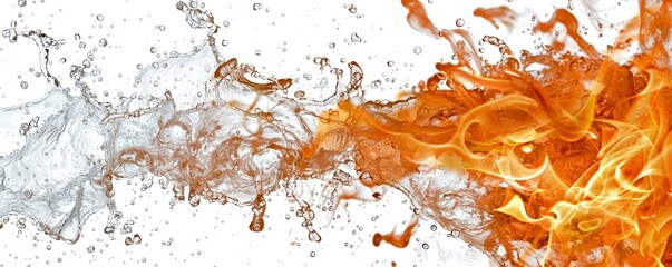 Wall Mural - fire mixed with water on white background generative ai
