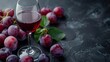 © nicole - Elegant Glass of Red Wine with plums on Dark Background: A Sophisticated and Moody Still Life Composition