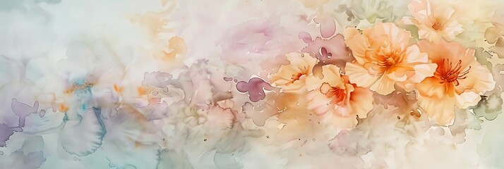 Canvas Print - Abstract Watercolor Illustration with Peach Flowers and Soft Colors