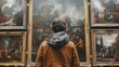 © Five Million Stock - Back of an adult person looking at renaissance style paintings in an old museum art gallery