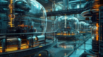 A futuristic synthetic glass energy system in a cutting-edge laboratory, showcasing intricate glass structures and bright artificial lighting, incredibly detailed and intricate.