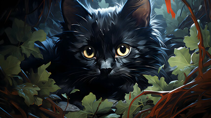 Poster - Black Cat Illustration in the Bush