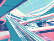 © Goodwave Studio - Risograph riso print travel poster, card, wallpaper or banner illustration, modern, isolated, clear and simple of Mall of America, , USA. Texture, backdrop, screen printing, stencil