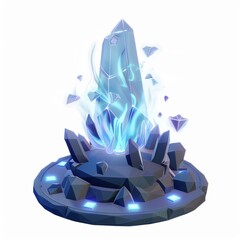 3D Render, Low Poly style of a mystical artifact emitting arcane energy, on isolated white background, Generative AI