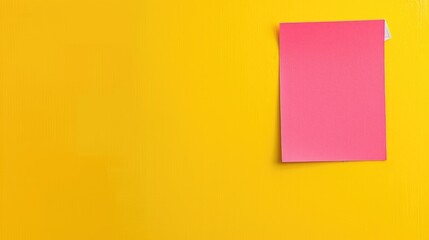 Sticker - Pink sticker on yellow background with adhesive edge for writing blank space