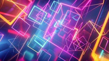 Wall Mural - Colorful abstract art with neon geometric shapes and glowing particles for a futuristic and vibrant scene AIG62