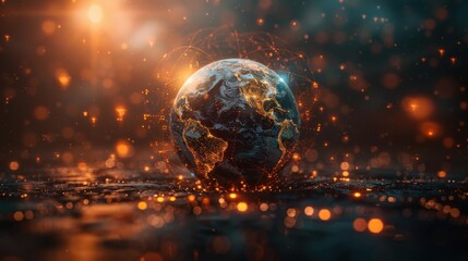 Wall Mural - Picture of a glowing earth in the middle of a dark background, world wide web concept